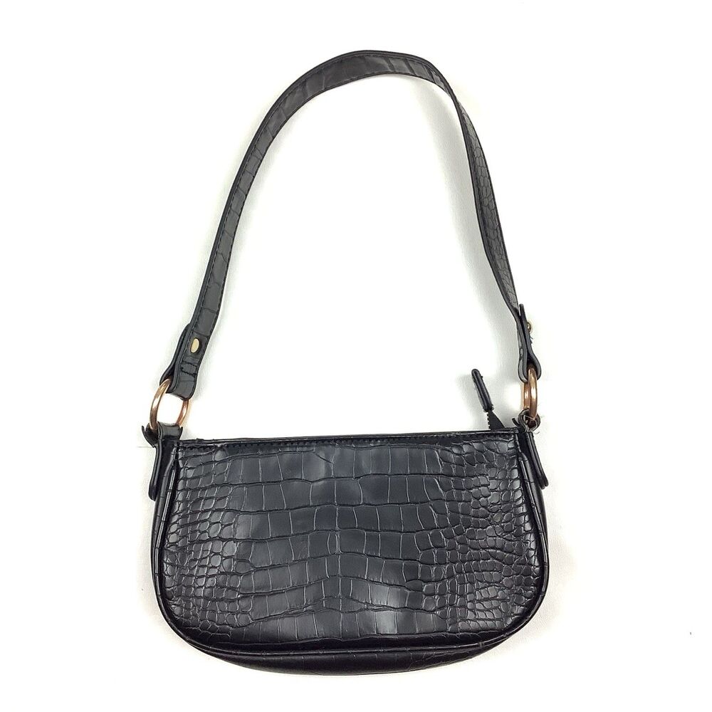 ASOS Black Croc Mini Shoulder Bag Purse Y2K Streetwear 90s Chic Minimalist Vegan